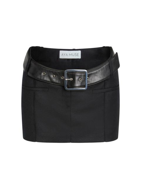 Leda Low-Rise Wool Mini Skirt black