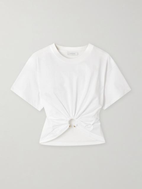 rabanne Cropped embellished gathered cotton-jersey T-shirt White