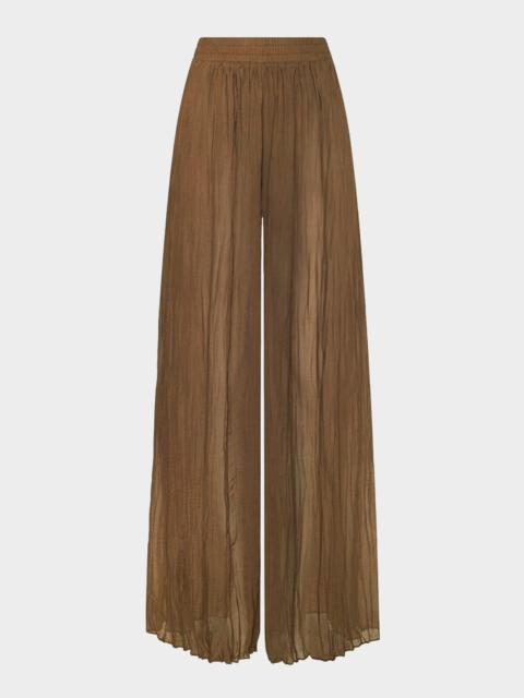 L'AGENCE Ethel Wide-Leg Crinkled Chiffon Pants