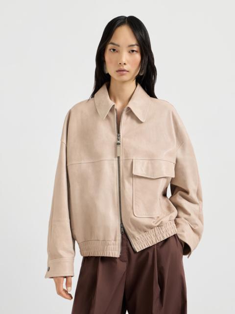 Brunello Cucinelli Glossy nappa leather outerwear jacket with monili