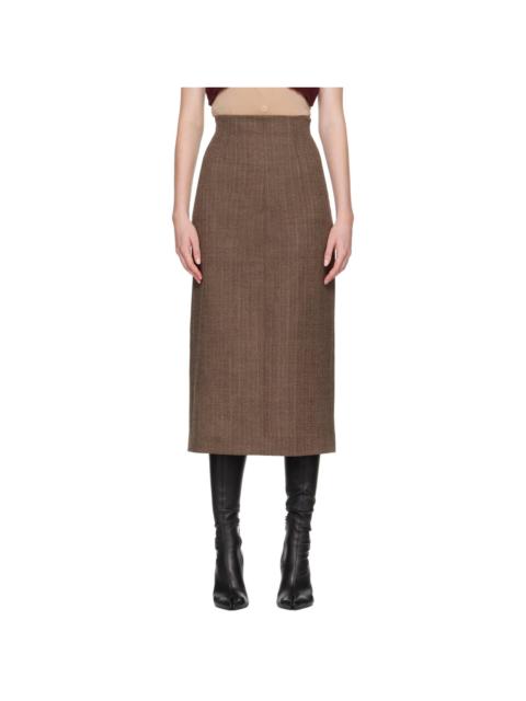 Maison Margiela Brown Herringbone Virgin Wool Midi Skirt