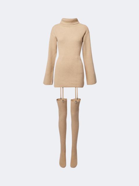 AYA MUSE Cursa ribbed-knit wool minidress and tights set