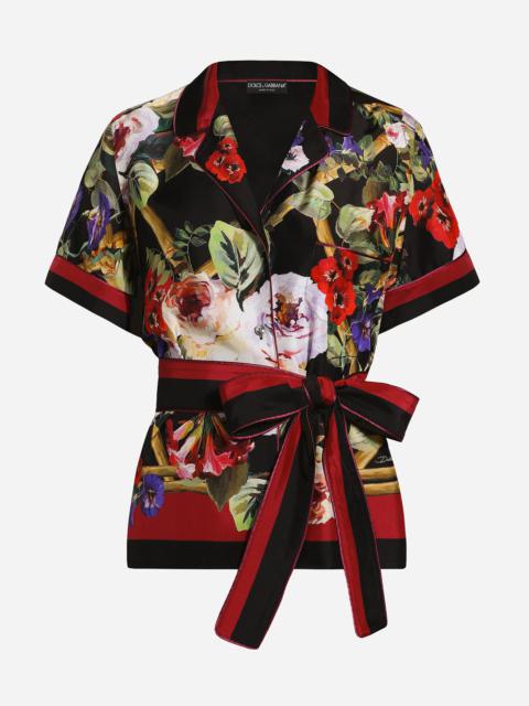 Dolce & Gabbana Twill pajama shirt with rose garden print