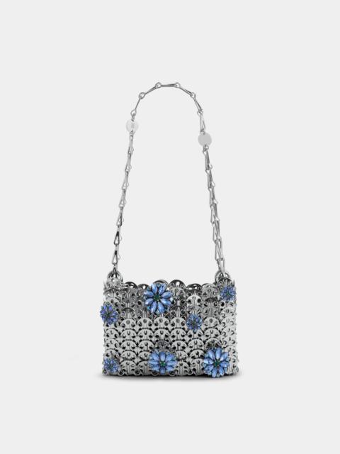 rabanne 1969 NANO SILVER BAG WITH BLUE STRASS FLOWER DETAILS