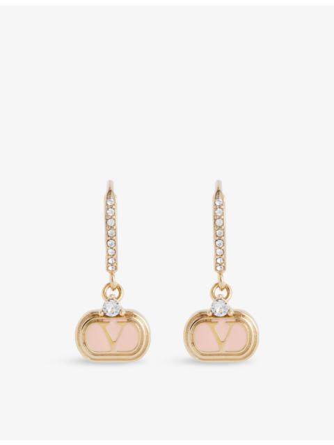 Crystal-Embellished VLogo Hoop Brass Earrings