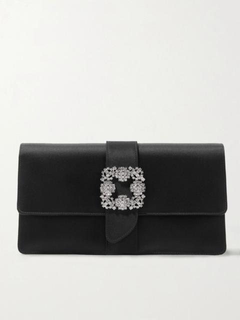 Manolo Blahnik Capri crystal-embellished satin clutch Black
