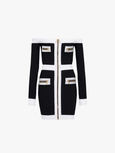 Balmain Black and white viscose off-the-shoulder dress