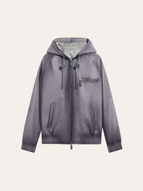 Berluti Men's Patina Leather Full-Zip Hoodie