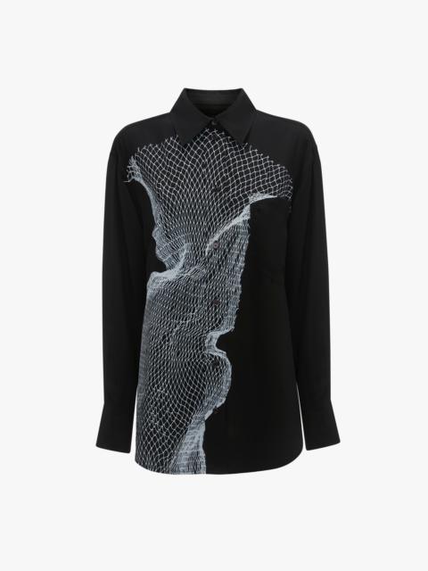 Victoria Beckham Long Sleeve Pyjama Shirt In Black-White Contorted Net