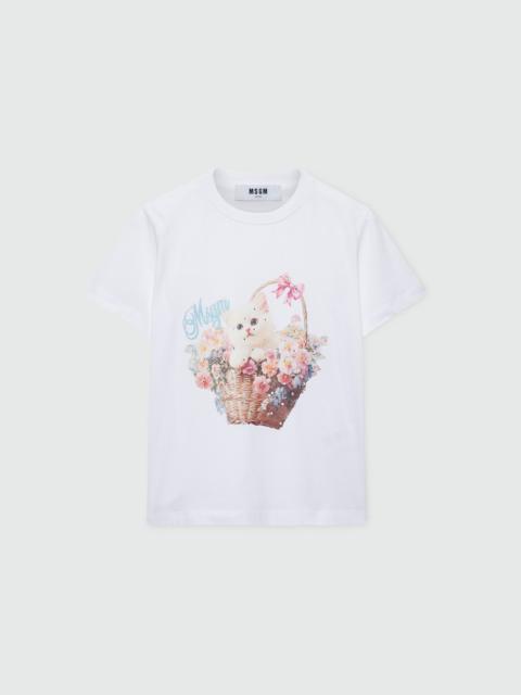 MSGM White short-sleeve cotton jersey T-shirt with front print