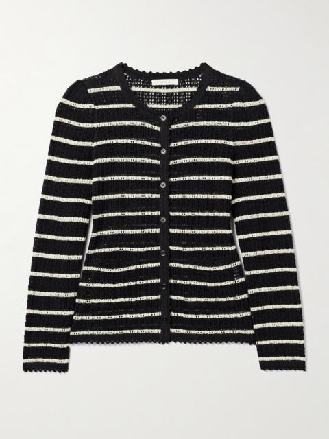 DÔEN Therese Striped Pointelle-knit Pima Cotton And Silk-blend Cardigan