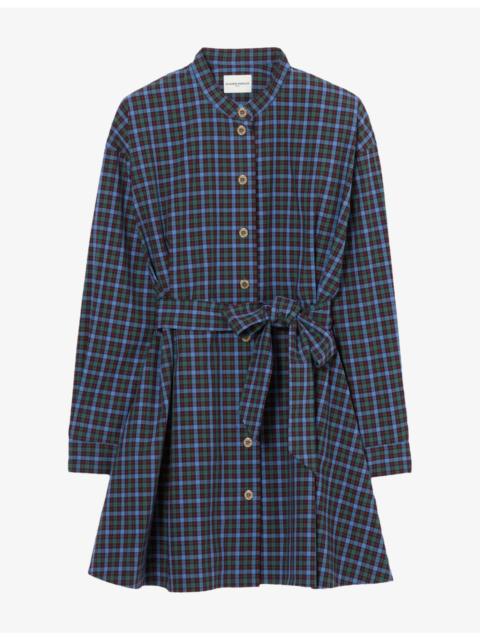 Claudie Pierlot Checked Tie-Waist Cotton Mini Dress