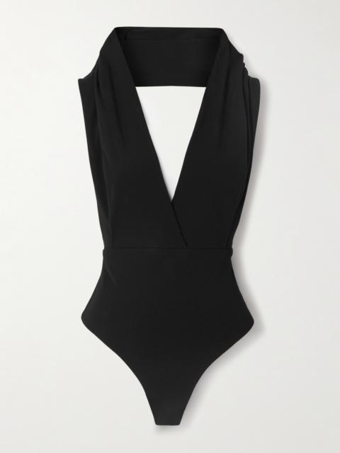Balmain Hooded Open-back Draped Jersey Bodysuit