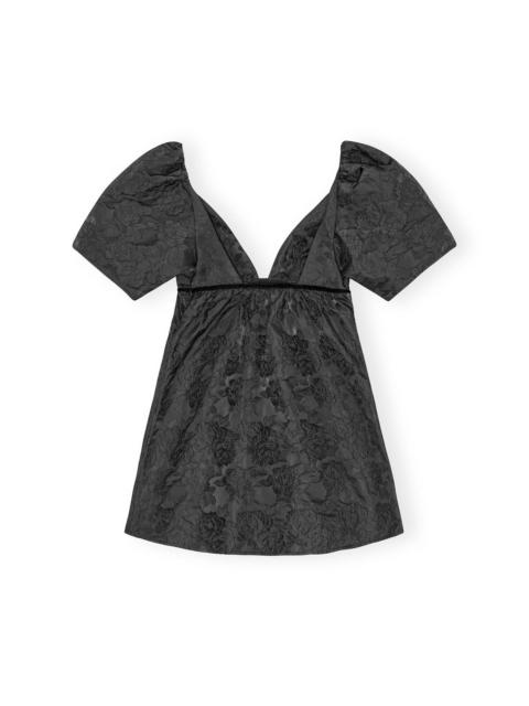 BLACK BOTANICAL JACQUARD MINI DRESS