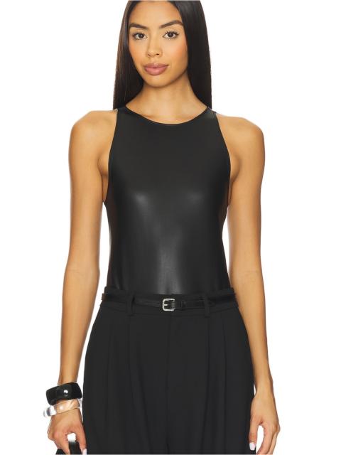 LAPOINTE Faux Leather Halter Bodysuit