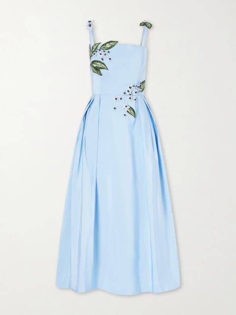 Oscar de la Renta Floral-embellished Silk Midi Dress