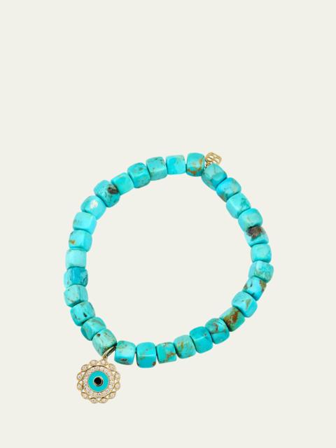 SYDNEY EVAN 14K Gold and Diamond Marquise Eye Turquoise Bracelet