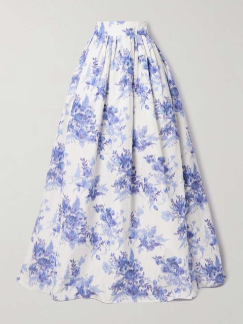 CAROLINA HERRERA Pleated floral-print taffeta maxi skirt Blue