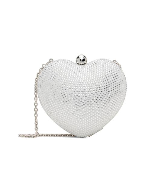 MACH & MACH White Crystal Heart Suede Clutch