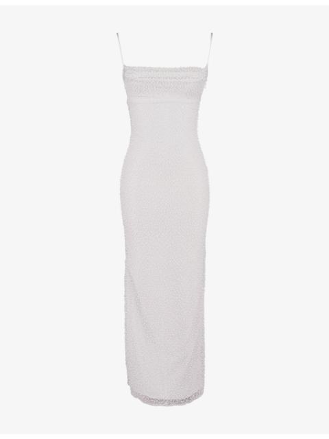 House of CB Calla Pearl-Embellished Woven Maxi Dress