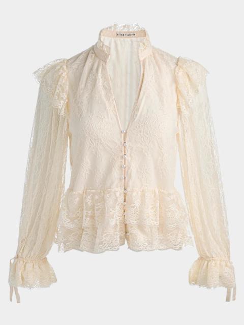 Alice + Olivia Wilhelmina Lace Ruffle Blouse