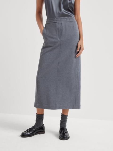 Stretch cotton lightweight French terry midi track skirt