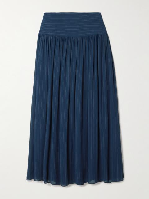 JOSEPH Santos Pinstriped Gathered Crepe Midi Skirt