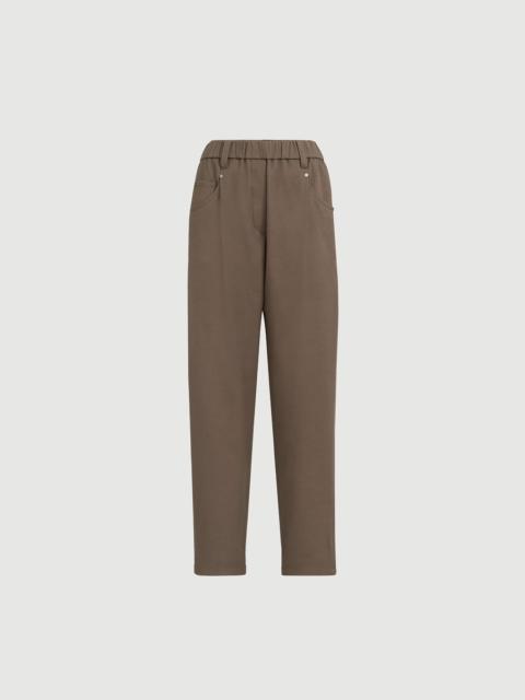 Brunello Cucinelli Stretch cotton cover baggy pull-on trousers with shiny bartack