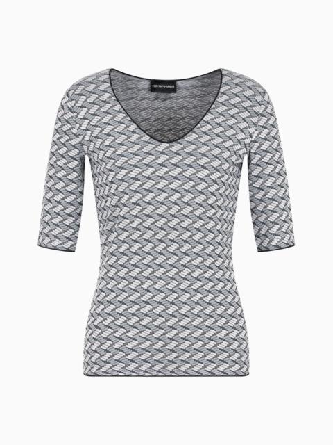 EMPORIO ARMANI Short-sleeved V-neck jumper in embossed jacquard jersey