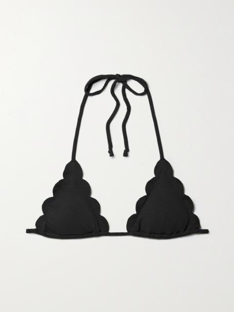 MARYSIA Broadway Scalloped Recycled-seersucker Bikini Top