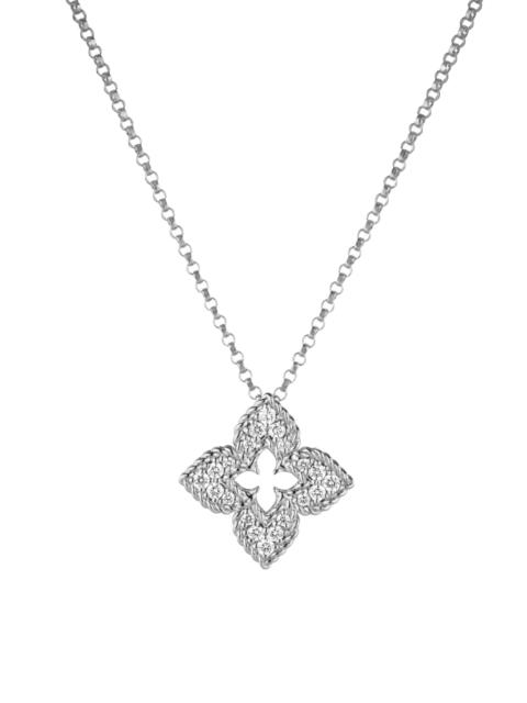 ROBERTO COIN Women's 18Kt White Gold & Pave Diamond Petite Venetian Small Flower Necklace - White Gold