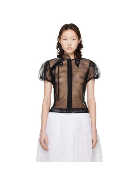 Simone Rocha Black Embellished Sheer Offset Fragment Collar Shirt