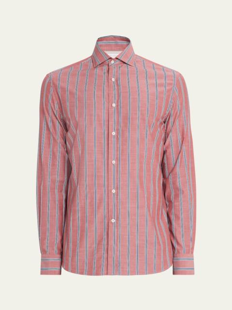 Brunello Cucinelli Men's Cotton Multi-Stripe Button-Down Shirt