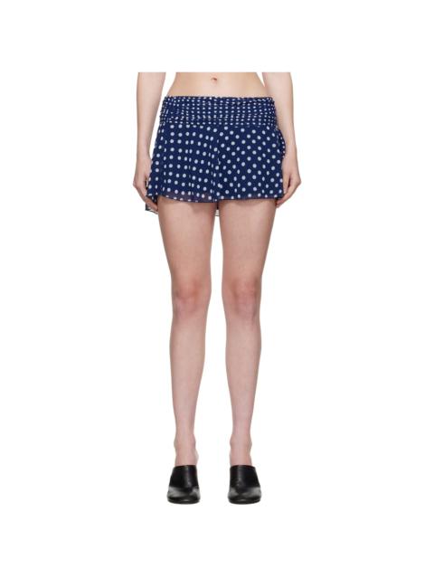 GUIZIO Navy Chiffon Slit Miniskirt