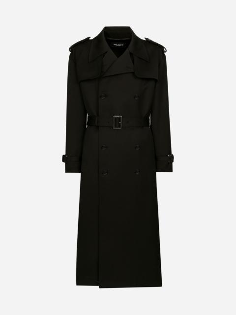 Double-breasted wool trench coat