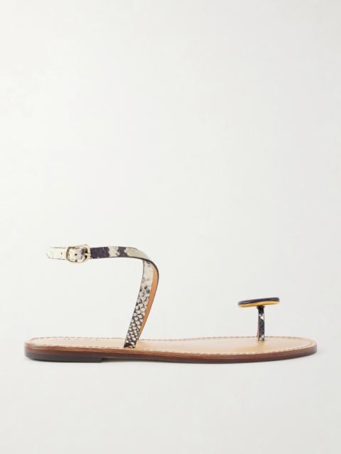 AMANU The Kigali Embellished Snake-effect Leather Flats