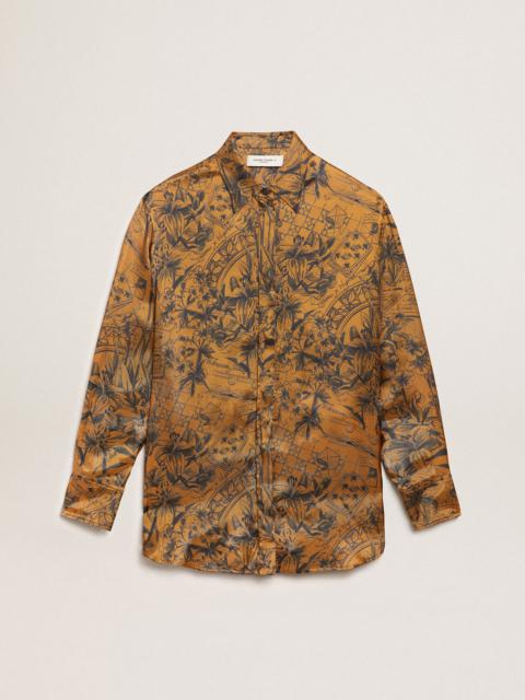 Women's golden brown boyfriend shirt with notebook print