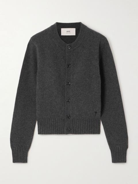 AMI Paris Embroidered cashmere and wool-blend cardigan Dark gray