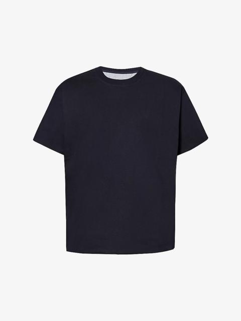 Crewneck ribbed-trim cotton-jersey T-shirt