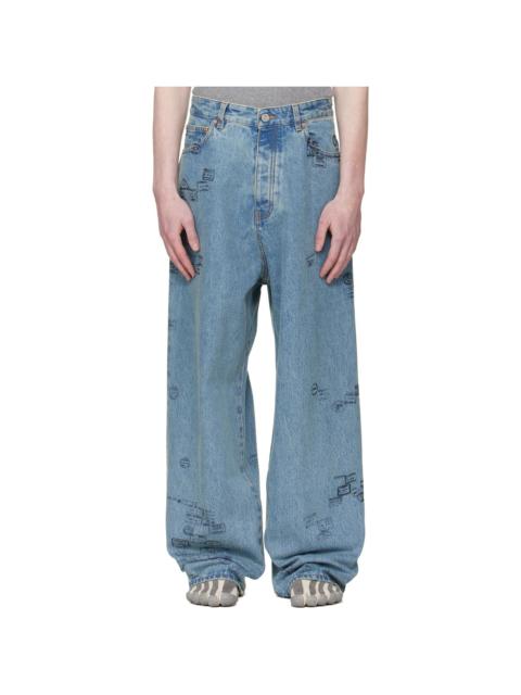 VETEMENTS Blue Passport Stamps Jeans