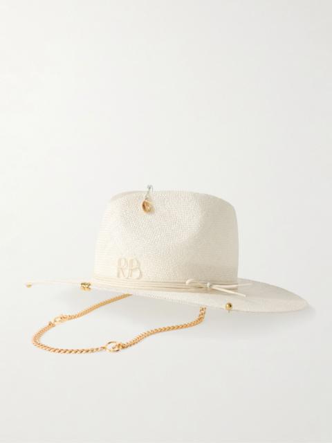 RUSLAN BAGINSKIY Embroidered embellished cotton-trimmed straw fedora Off-white