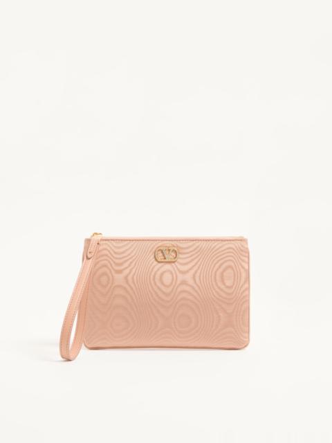 Valentino VLOGO SIGNATURE CLUTCH IN MOIRÉ FABRIC WITH JEWEL LOGO.