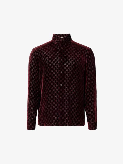 GUCCI Monogrammed semi-sheer regular-fit velvet silk-blend shirt