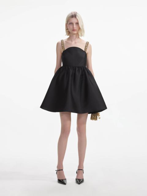 self-portrait Black Taffeta Embellished Mini Dress