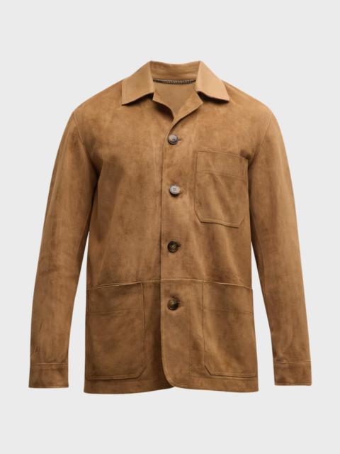 Canali Men's Suede Leather-Collar Chore Jacket