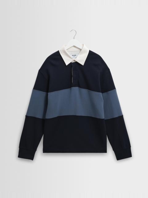 Wax London Rowhill - Navy And Blue Panelled Loopback Rugby Shirt