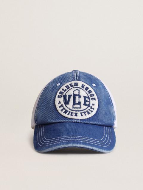 Golden Goose Hat in vintage light blue cotton with white mesh and patch on the front