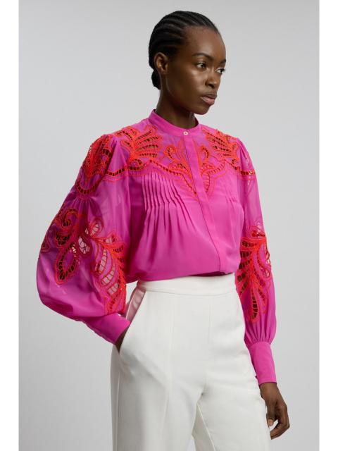 KAREN MILLEN Cutwork Beaded Embroidered Woven Blouse