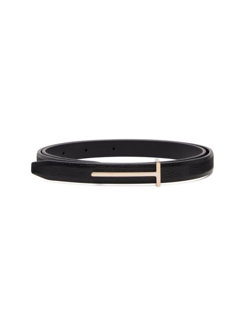 Black Supple Grain Leather Slim T Belt