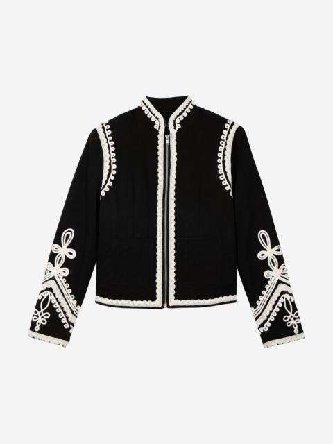 The Kooples BLACK COTTON EMBROIDERED JACKET
